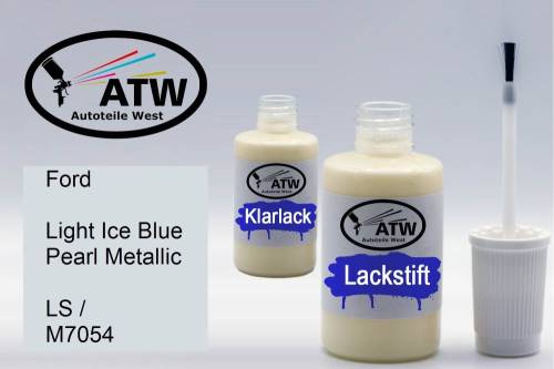 Ford, Light Ice Blue Pearl Metallic, LS / M7054: 20ml Lackstift + 20ml Klarlack - Set, von ATW Autoteile West.